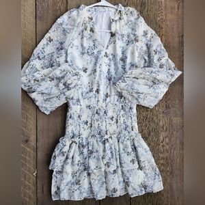 TCEC Floral Print Long Sleeve Ruched Dress Sz M